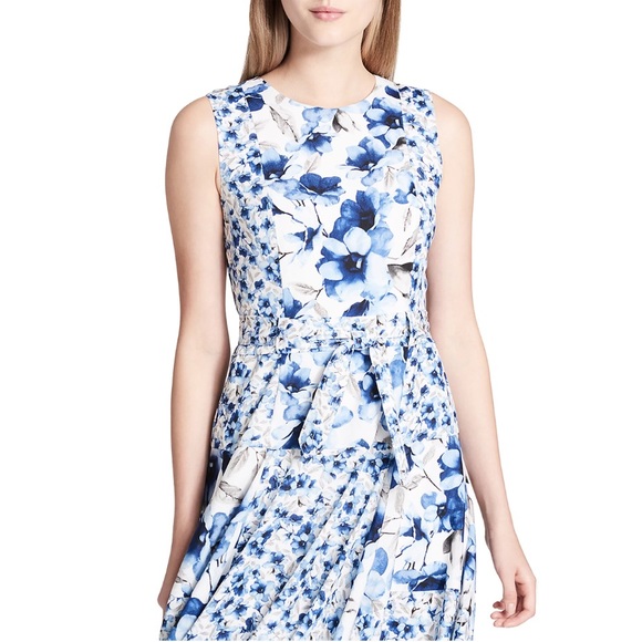 Calvin Klein Sleeveless Belted Handkerchief Floral Dress size 6 - Picture 3 of 11